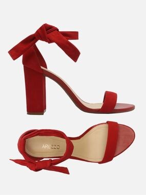 Arezzo Red Nubuck Leather Ankle Tie Block Heel Sandals‎ Made in Brazil Size 6.5B